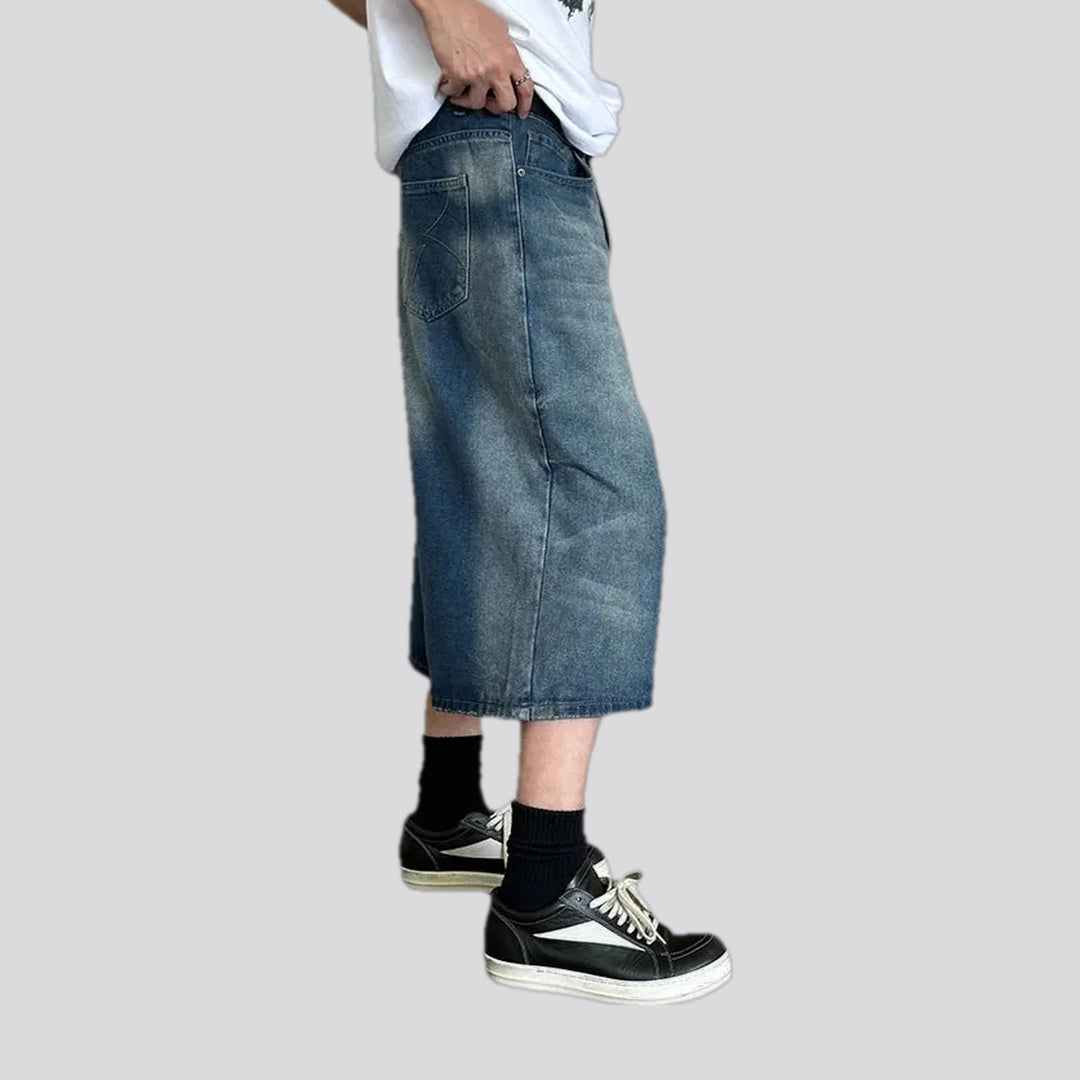 Baggy-leg and abraded men's denim shorts