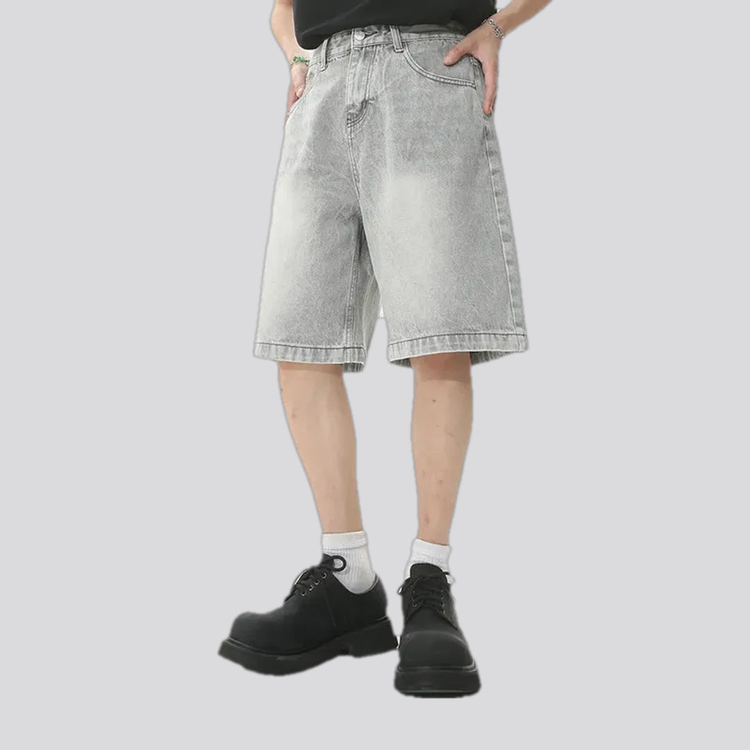 Midweight whiskered men's denim shorts