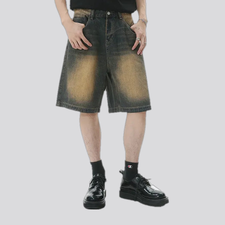 Midweight whiskered men's denim shorts