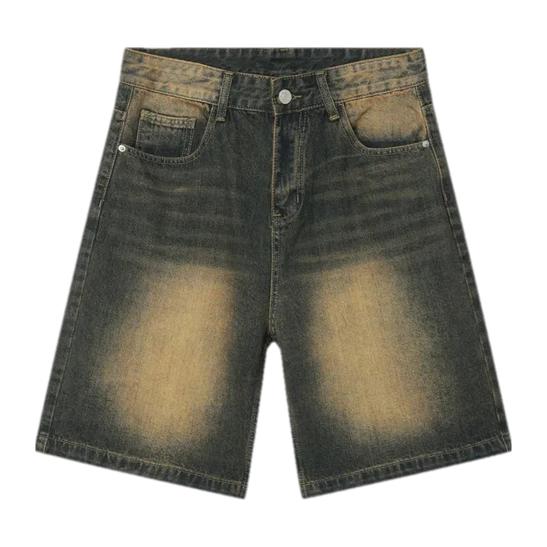 Midweight Whiskered Men's Denim Shorts - Dark Blue