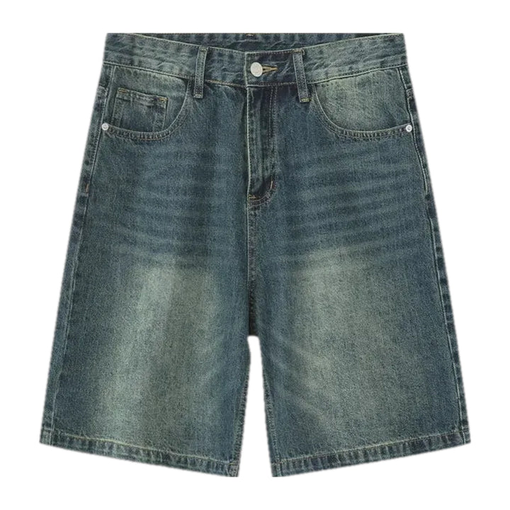 Midweight Whiskered Men's Denim Shorts - Blue