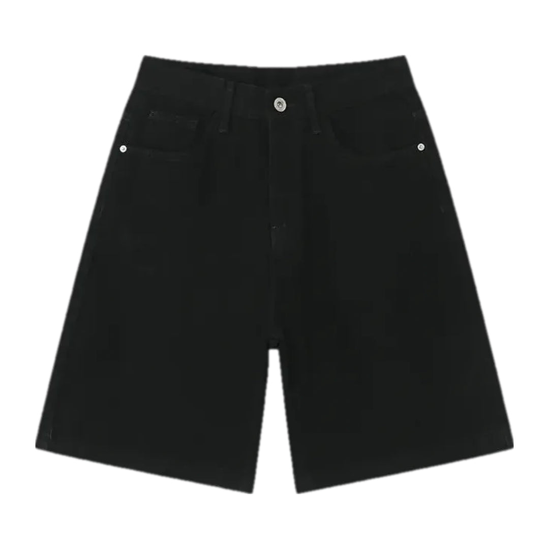 Midweight Whiskered Men's Denim Shorts - Black