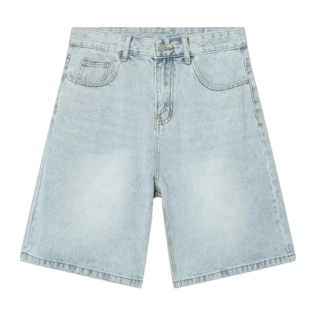 Midweight Whiskered Men's Denim Shorts - Light Blue