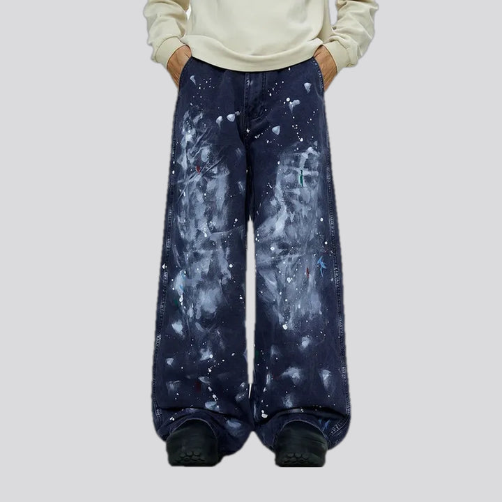 Trendy painted baggy style men's denim pants