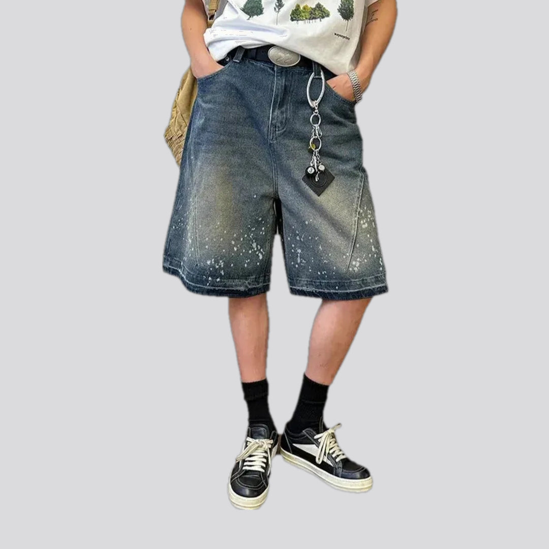 Retro style paint baggy denim shorts for men