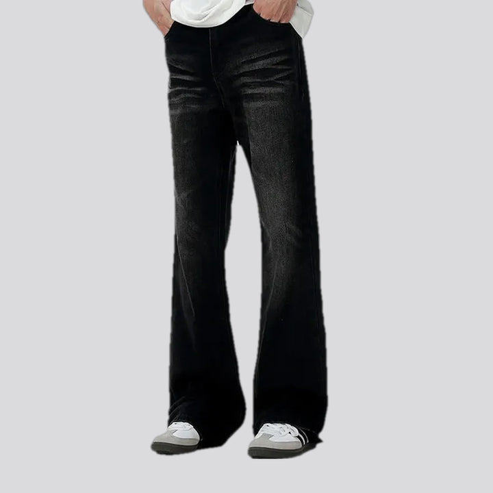 Fashionable wide fit sanded men's jeans