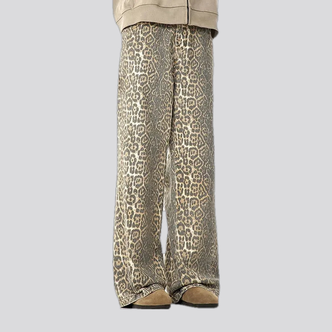 Fashionable mid-rise animal denim pants