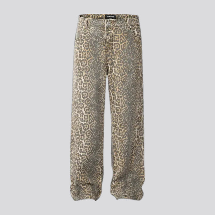 Fashionable mid-rise animal denim pants