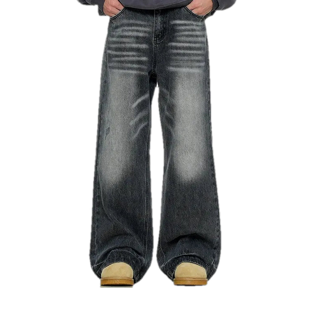 Casual Retro Whiskered Jeans for Men - Grey