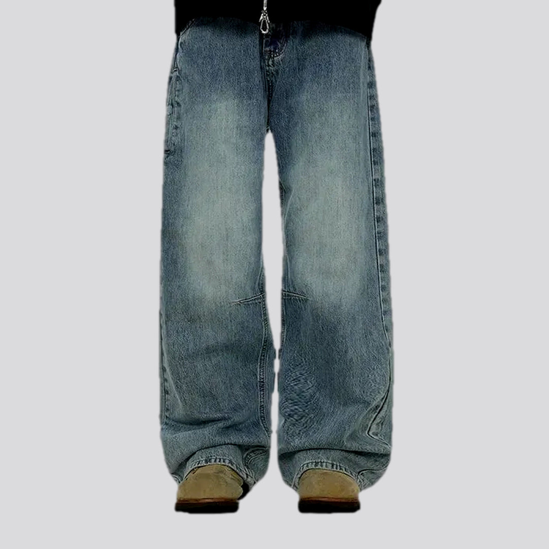 Baggy style and faded wash men's jeans