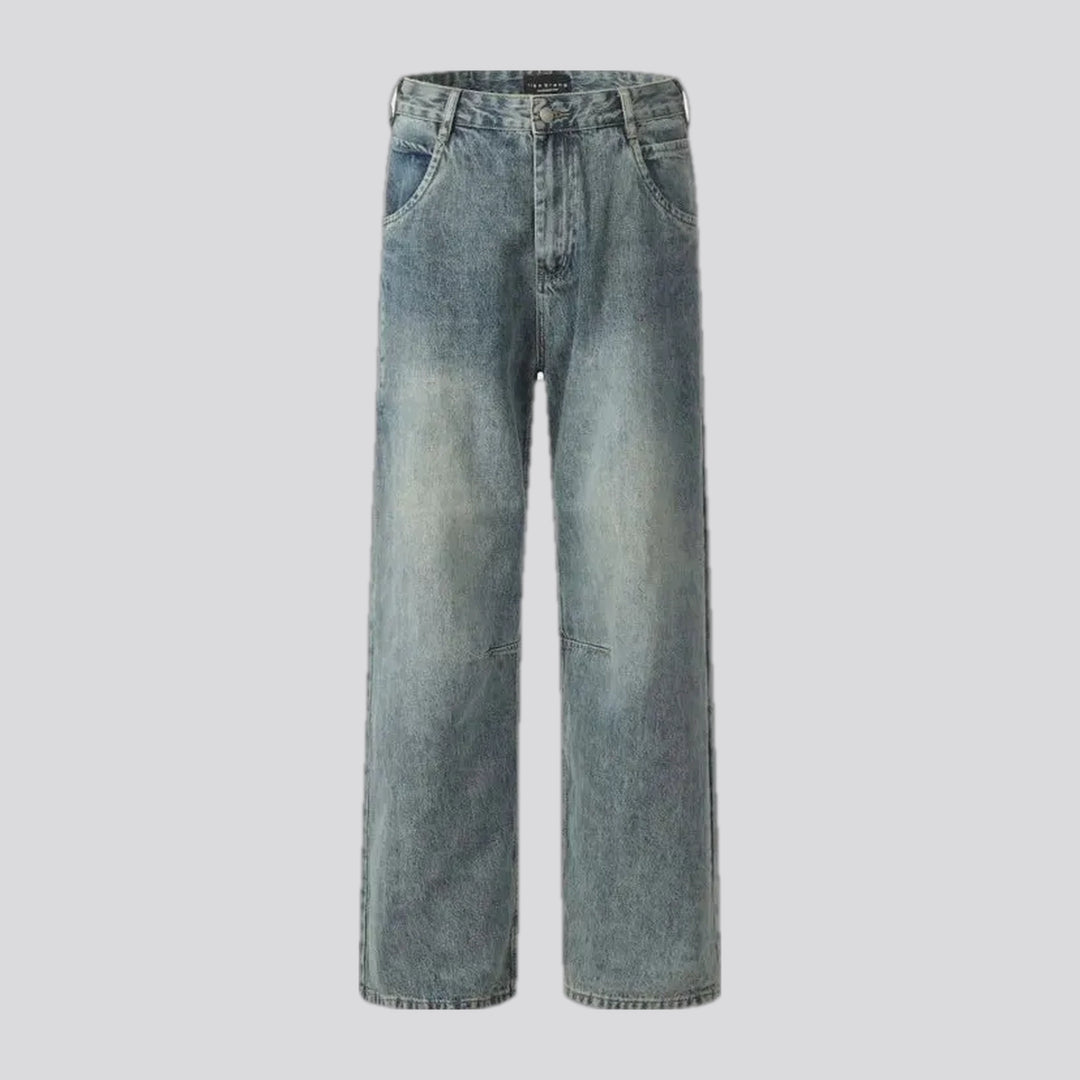 Baggy style and faded wash men's jeans