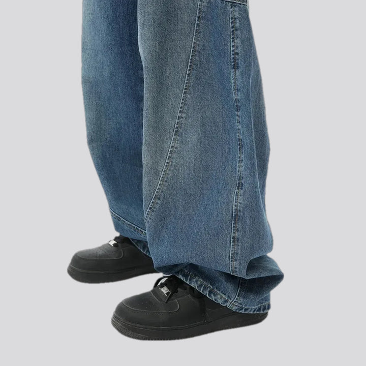 Stylish whiskered cargo-fit men's jeans