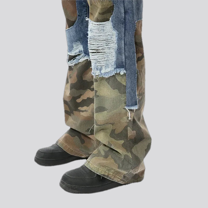 Camouflage patchwork men's jeans