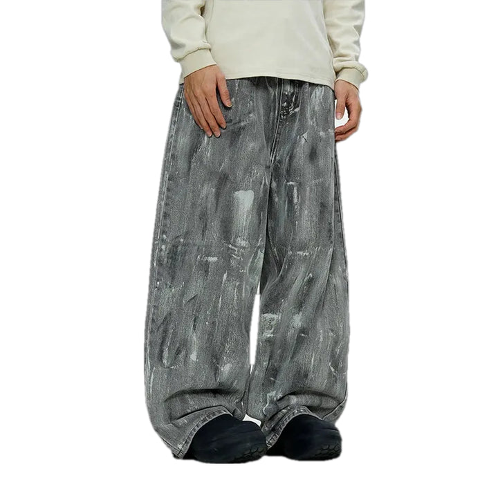 Graphic Painted Fashion Baggy Jeans for Men - Grey