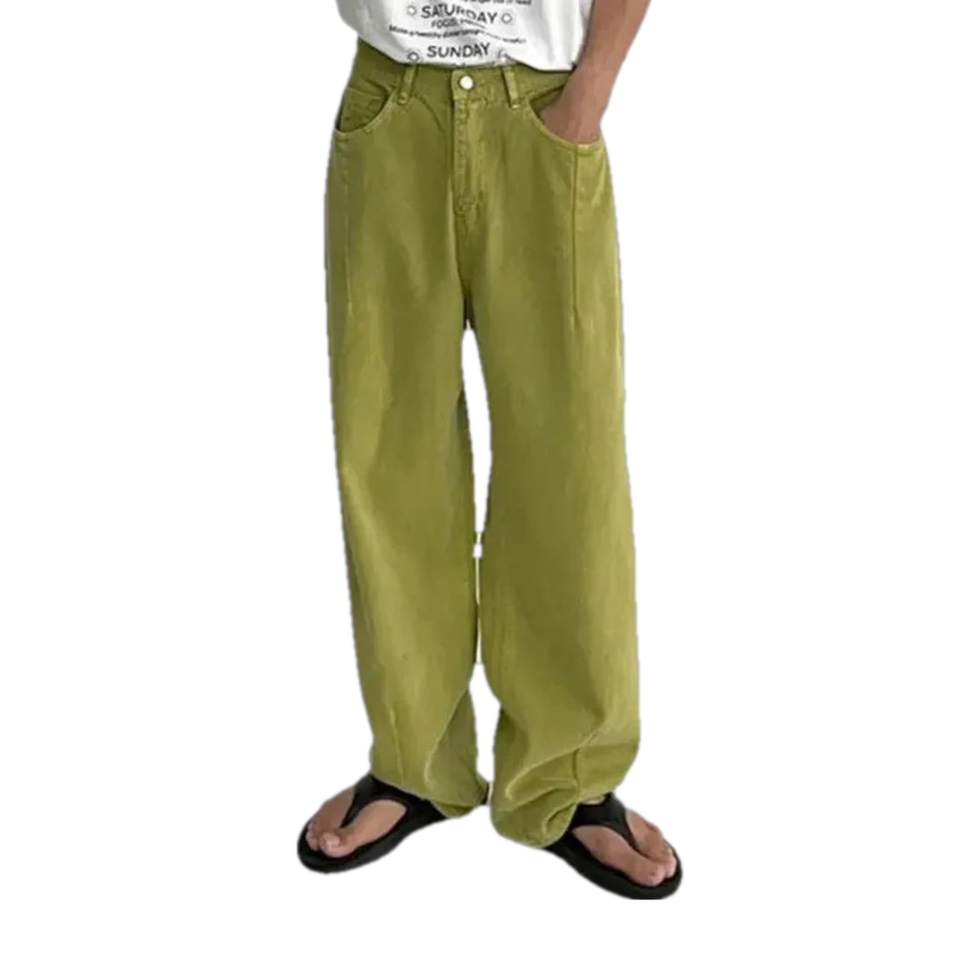 Colored Street Style Baggy Denim Pants for Men - Green