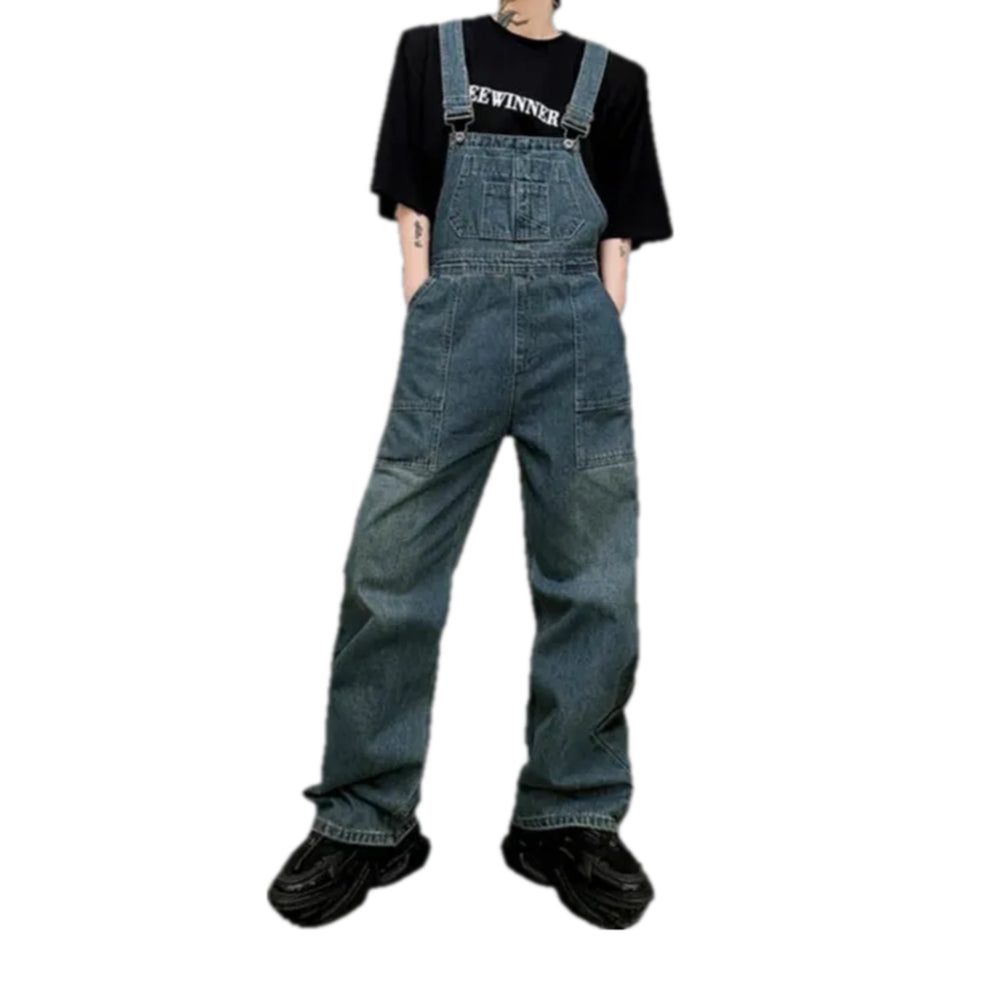 Fashionable Roomy Men's Jeans Bib - Blue