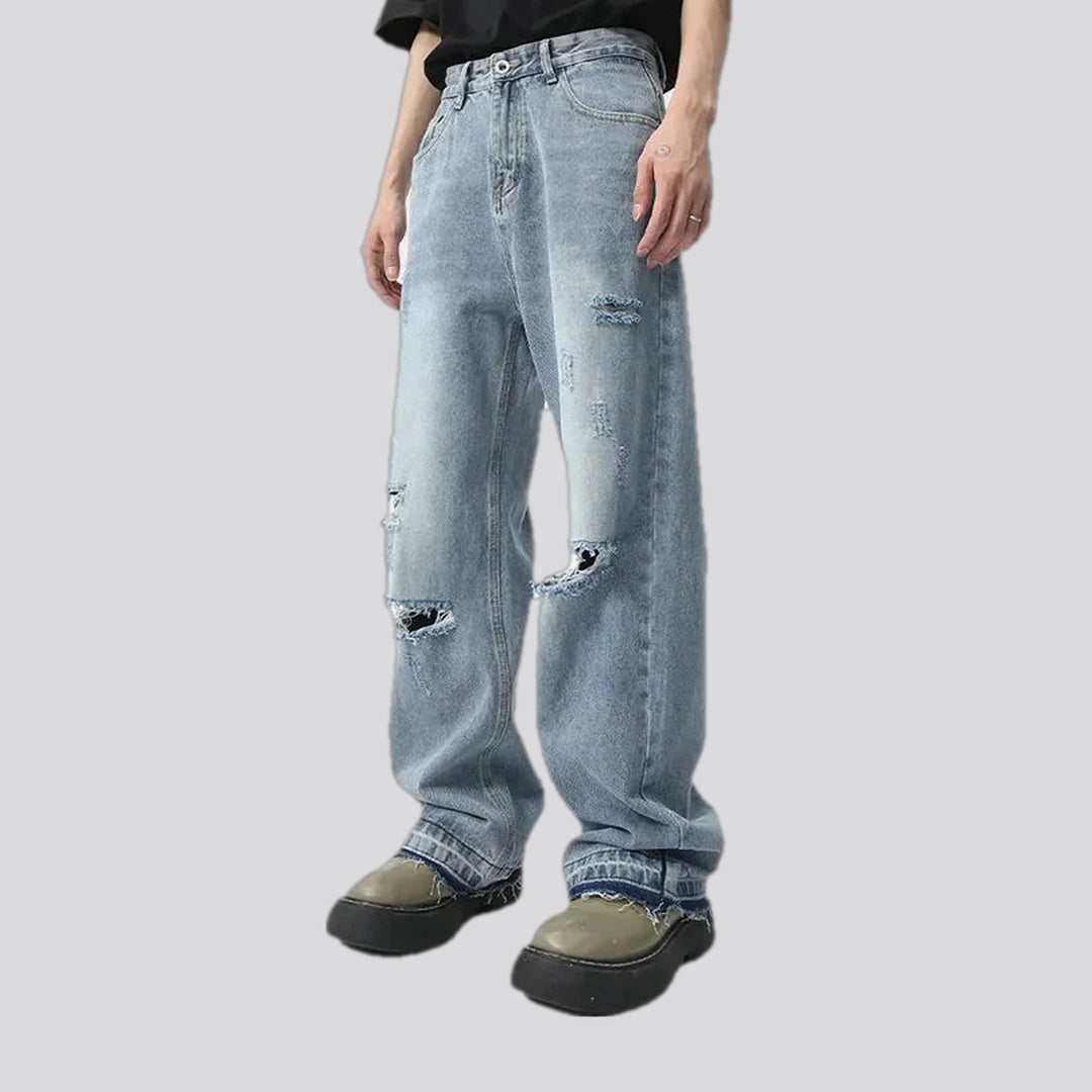 Faded mid waist men's jeans