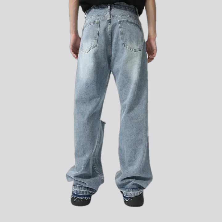 Faded mid waist men's jeans