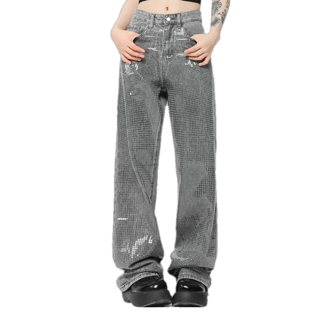 Fashionable Embellished Straight-cut Men's Jeans - Grey