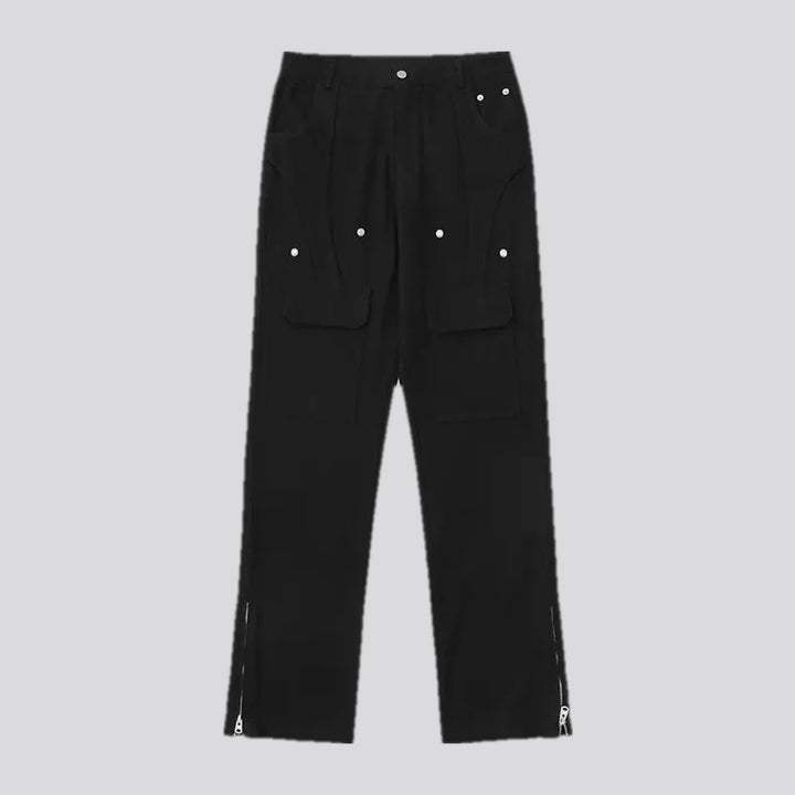 Trendy zip hem with rivets men's jean pants