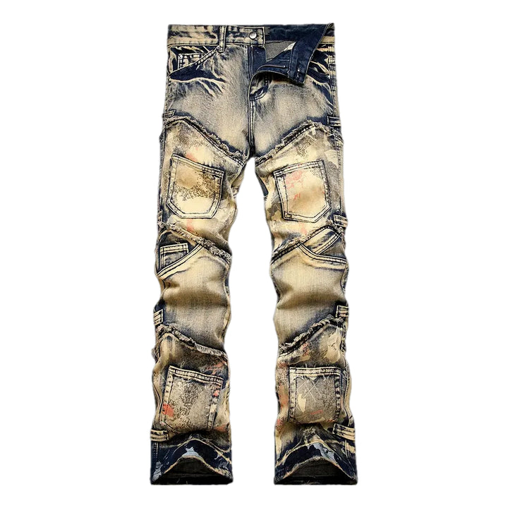 Fashionable Mid Rise Boho Men's Jeans - Sand