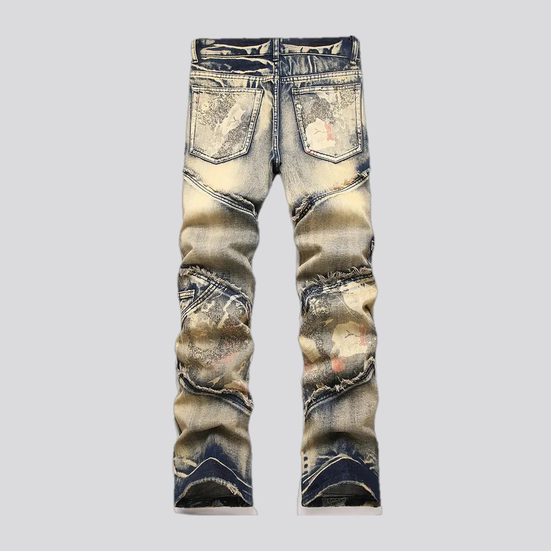 Fashionable mid rise boho men's jeans