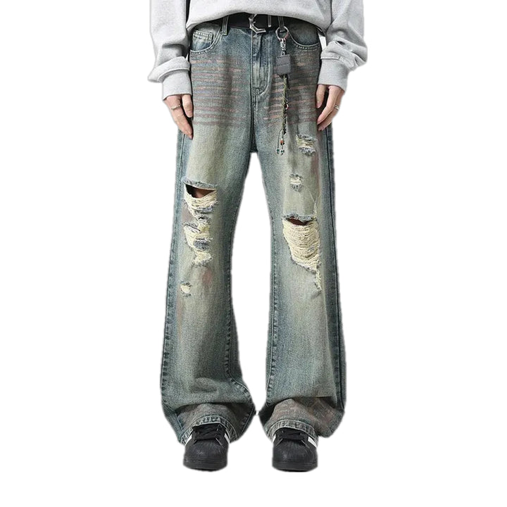 Ripped Fashion Denim Men's Jeans - Blue