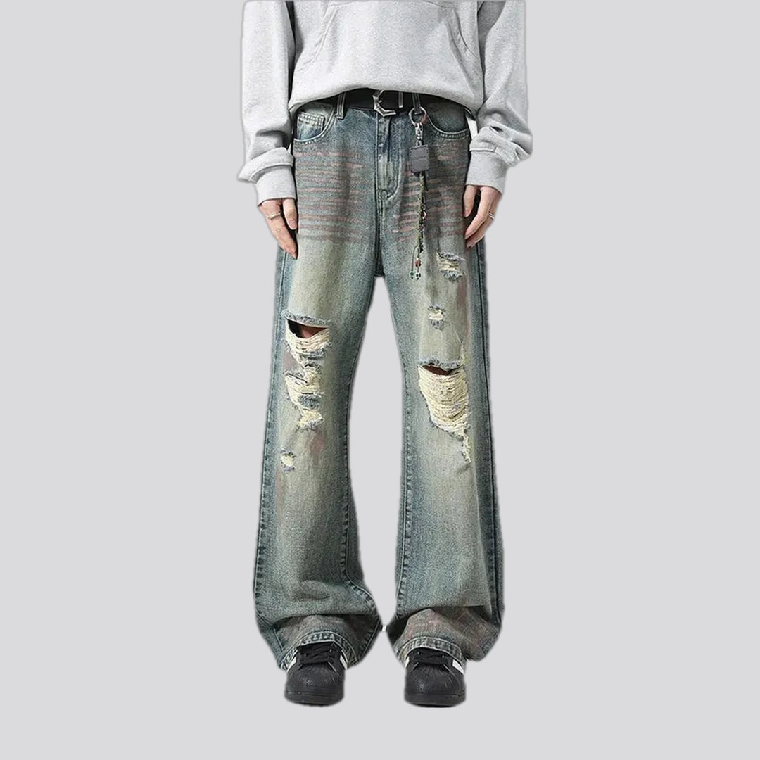 Ripped fashion denim men's jeans