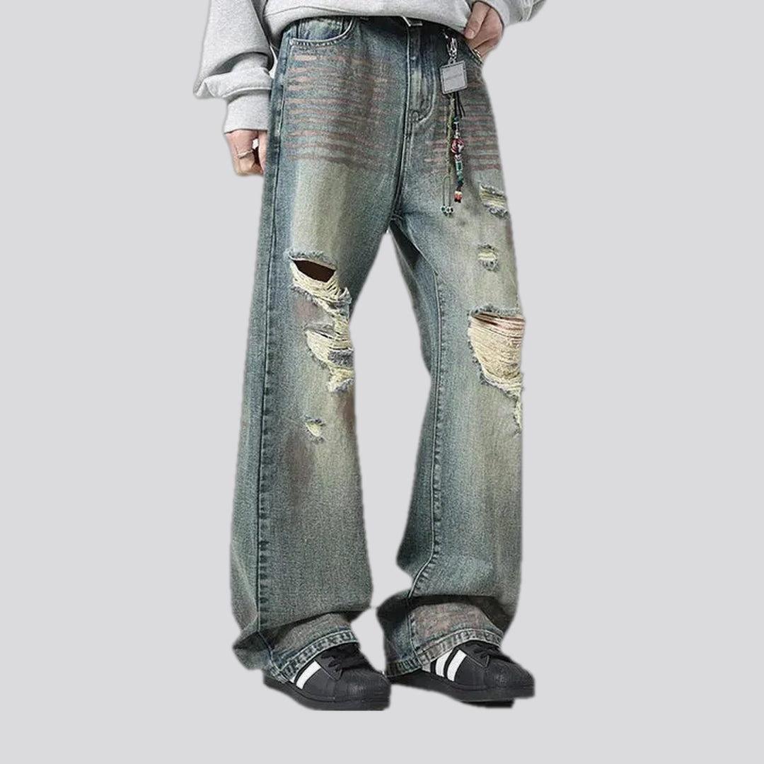 Ripped fashion denim men's jeans