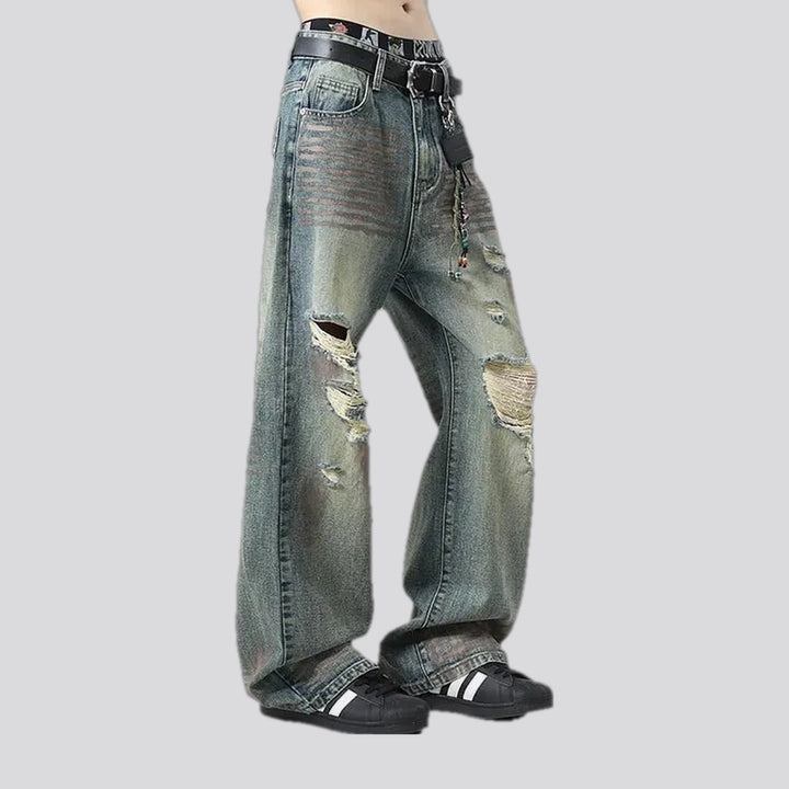 Ripped fashion denim men's jeans