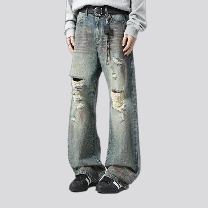 Ripped fashion denim men's jeans