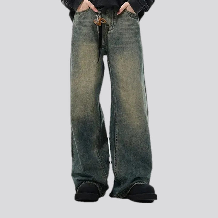 Abraded mid-rise slouchy men's jeans