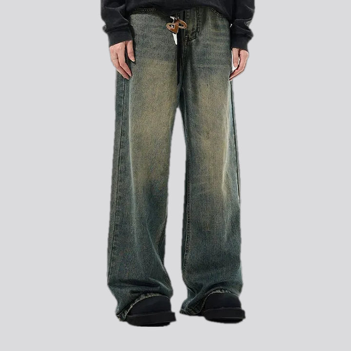 Abraded mid-rise slouchy men's jeans