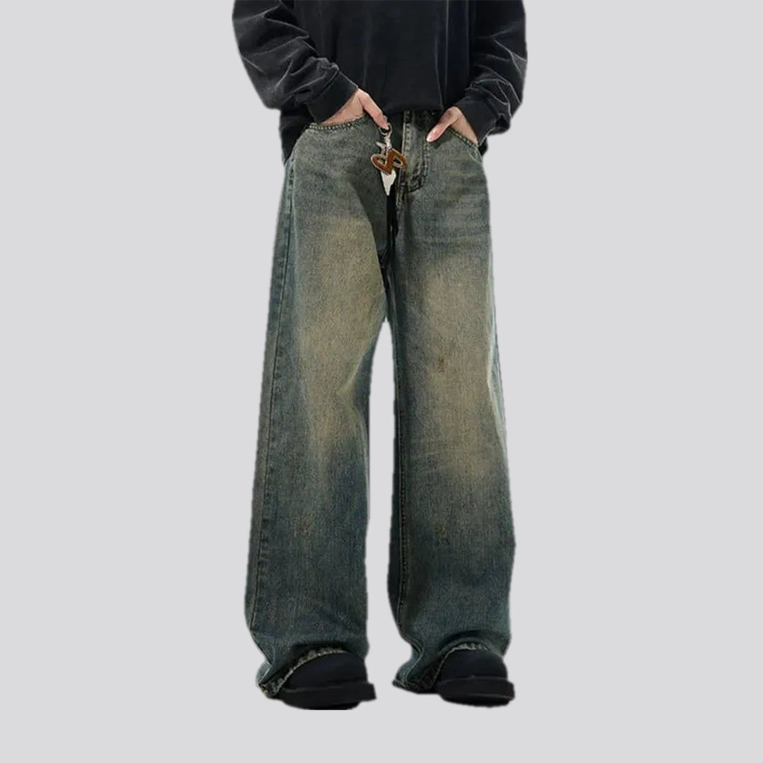 Abraded mid-rise slouchy men's jeans