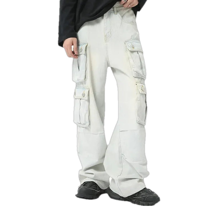 Mid-rise Lightened Cargo Men's Jeans - White