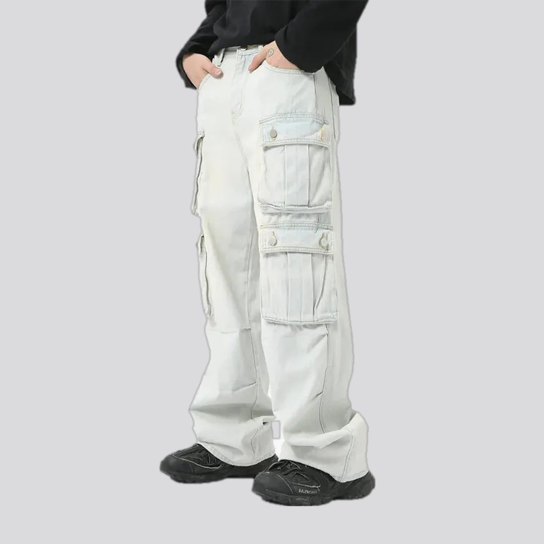 Mid-rise lightened cargo men's jeans