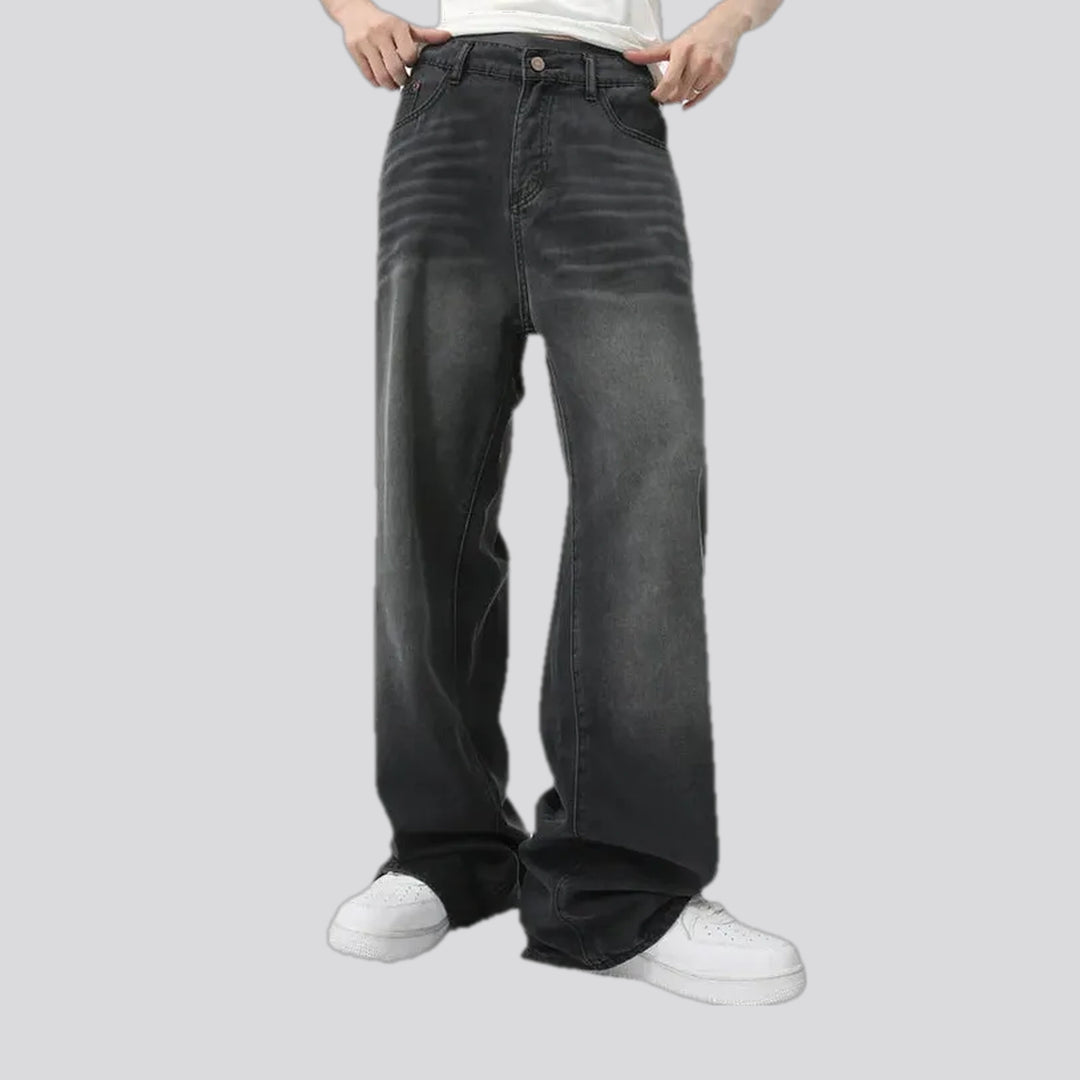 Mid-rise abraded faded men's jeans