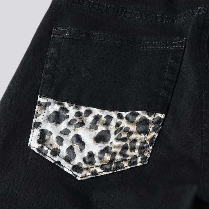 Mid rise biker style leopard moto men's jeans