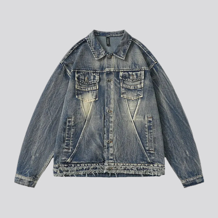 Frayed retro men's denim jacket