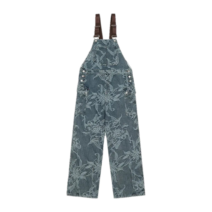 Straight Fit Cargo Pockets Men's Denim Dungaree - Blue