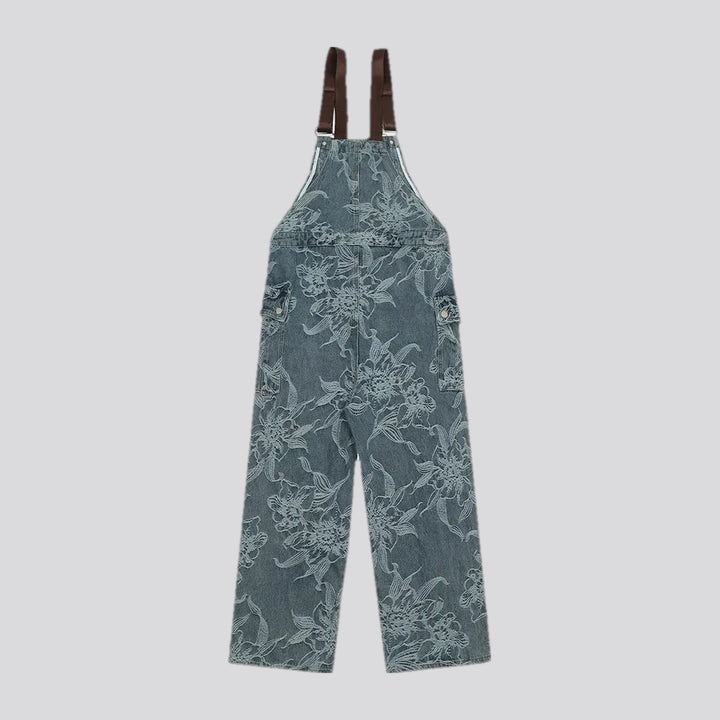 Straight fit cargo pockets men's denim dungaree