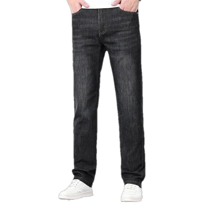 Casual Stonewashed Elastic Men's Jeans - Black