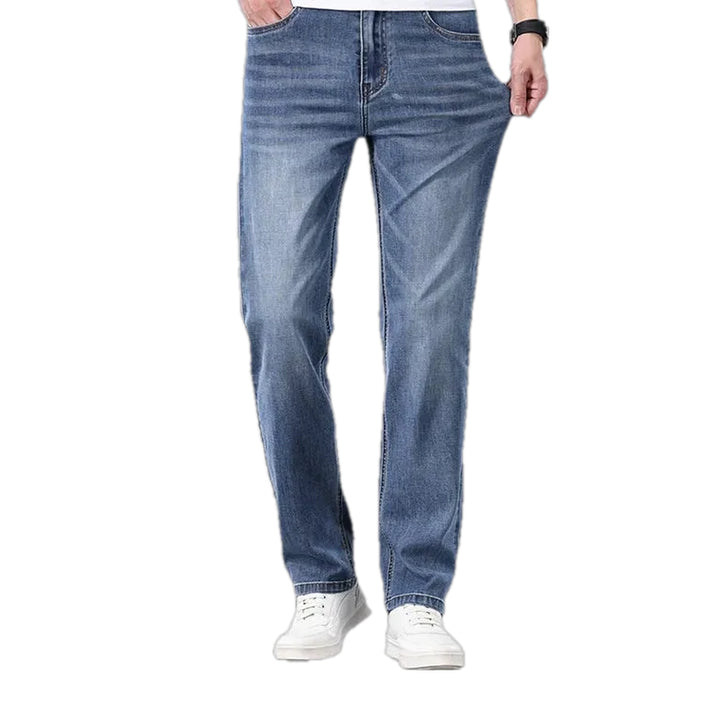 Casual Stonewashed Elastic Men's Jeans - Light Blue