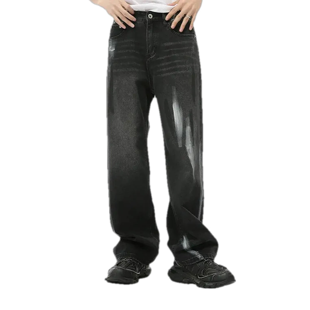 Medium Rise Baggy Street Style Jeans for Men - Black