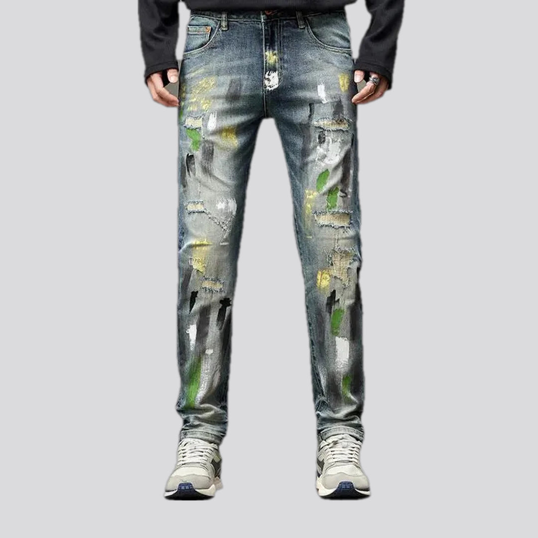 Artistic mid-rise men's jeans