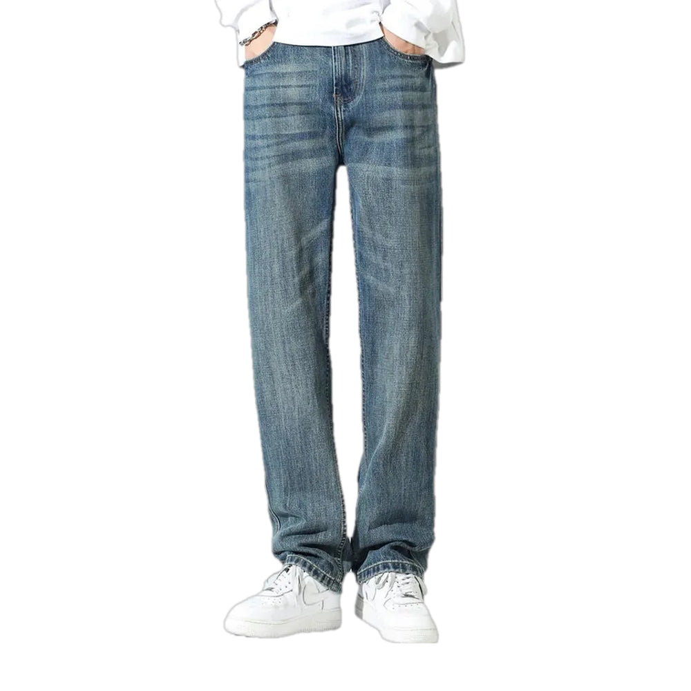 Light Casual Mid-waist Faded Men's Jeans - Light Blue