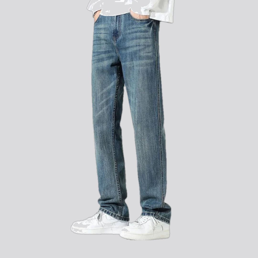 Light casual mid-waist faded men's jeans