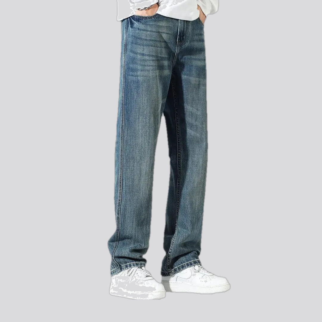 Light casual mid-waist faded men's jeans