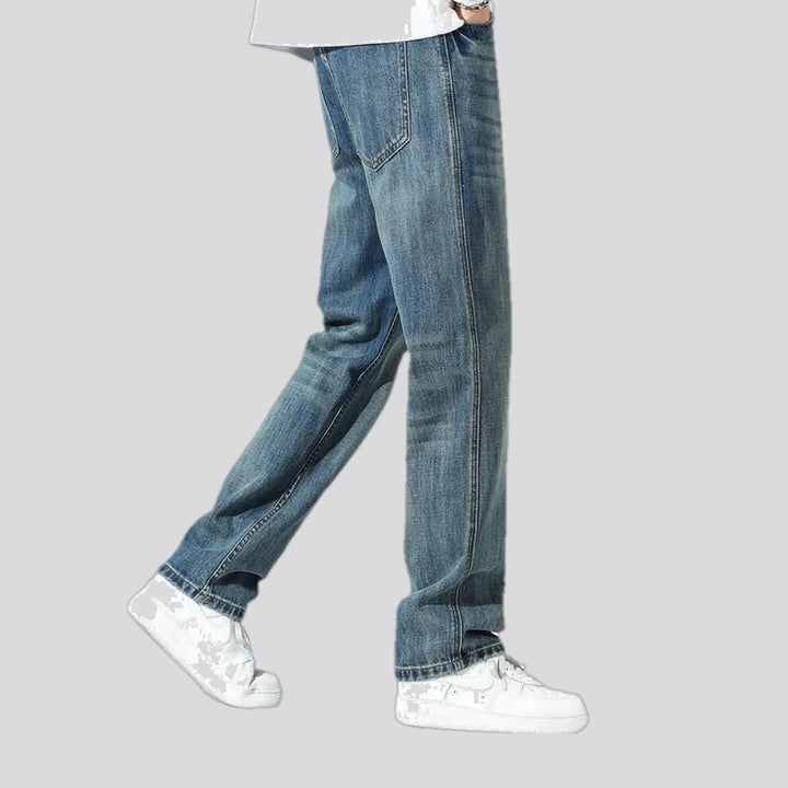 Light casual mid-waist faded men's jeans