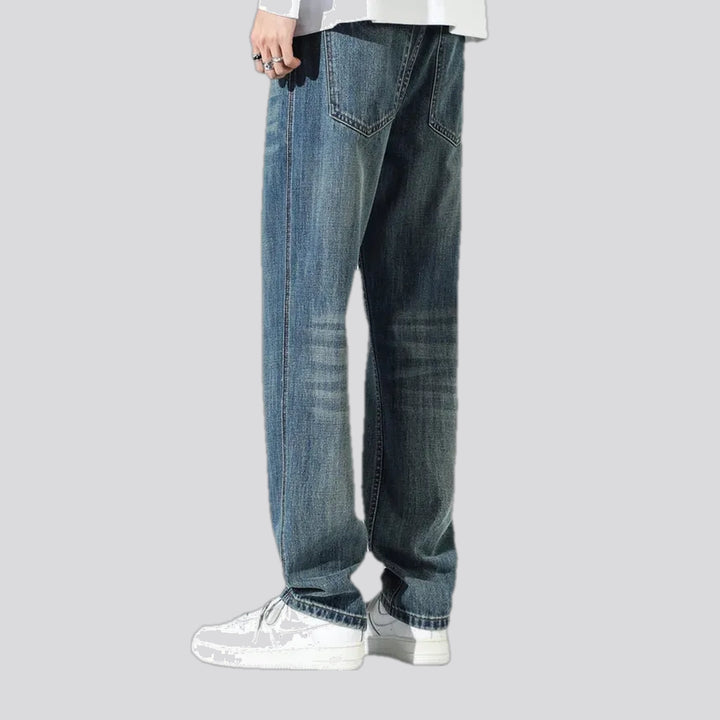 Light casual mid-waist faded men's jeans